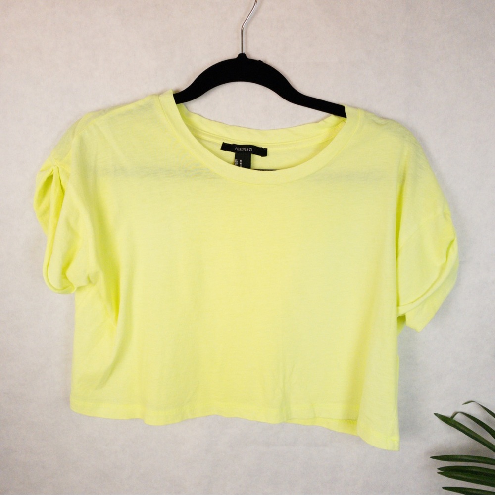 Forever 21 Yellow Short Sleeve Crop Top Boxy Neon